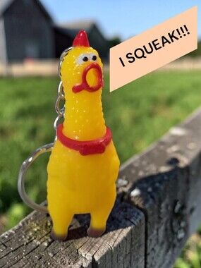 Squeaky Yellow Rubber Chicken Keychain